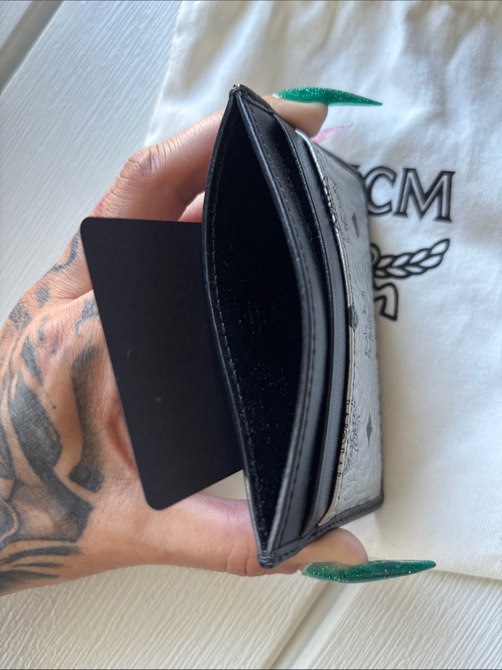 MCM Silver and Black Logo Card Holder - Picture 3 of 3